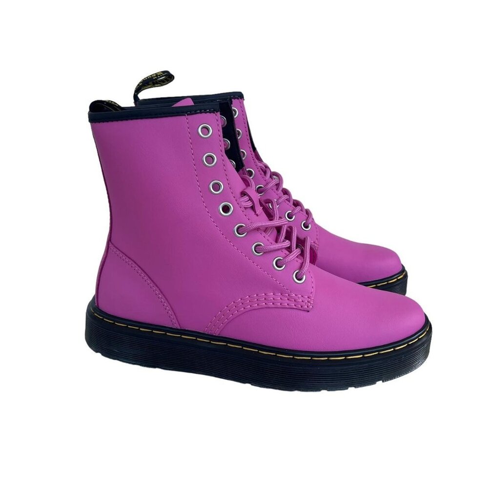 Dr. Martens Zavala Pink Leather Combat Boots SZ 7 Women Euro 38 Lace Up